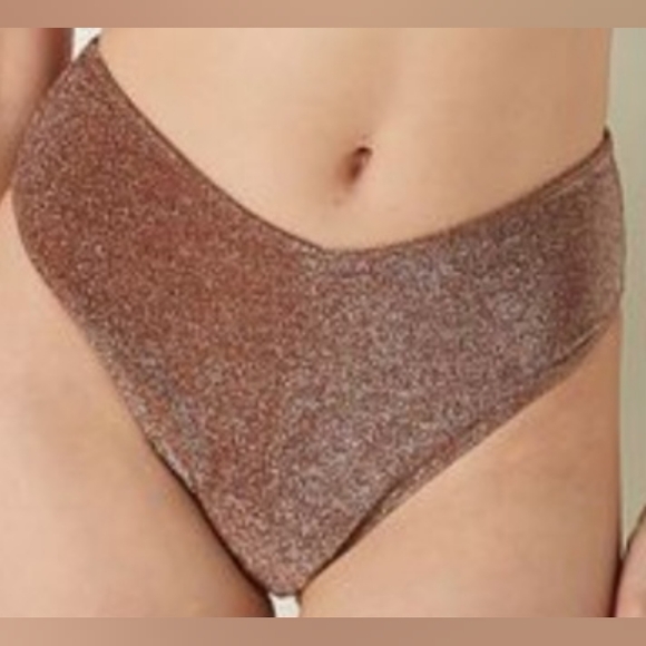 M 🖤VS PINK Swim Shimmer High Waist Cheeky Bikini Bottom Cappuccino - Picture 2 of 6